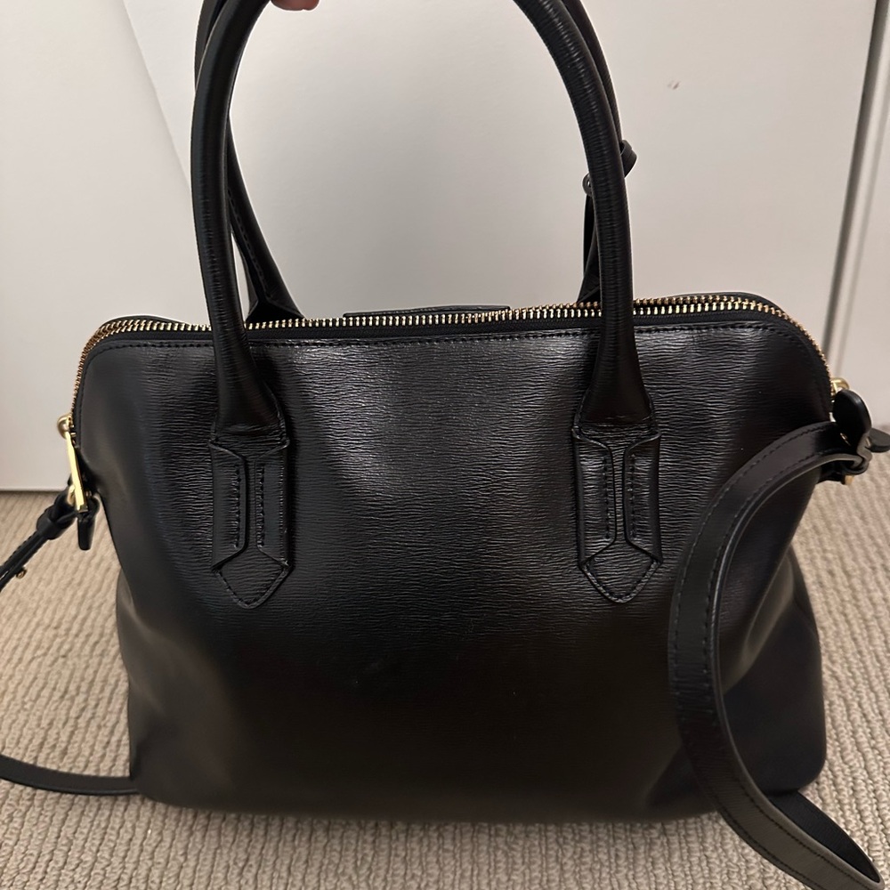 Lauren Ralph Lauren Black Leather Satchel Top Handle Crossbody Bag - Picture 12 of 16